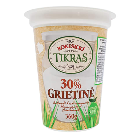 ROKIŠKIO TIKRA grietinė, 30 % rieb., 360 g ROKIŠKIO TIKRA grietinė, 30 % rieb., 360 g