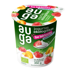 Ekologiškas jogurtas be laktozės su abrikosais ir braškėmis AUGA, 3,5 % rieb., 350 g