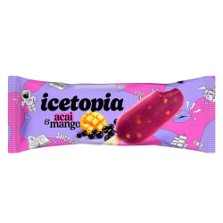 Acai uogų ir pasiflorų vaisių šerbetas su mangų gabaliukais ICETOPIA, ant pagaliuko, 80 ml / 70 g