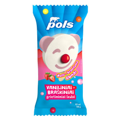 Vaniliniai ir braškiniai grietininiai valgomieji ledai su kramtoma guma POLS, 89 ml / 56 g