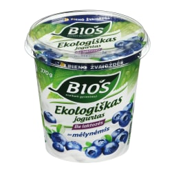 Ekologiškas jogurtas be laktozės su mėlynėmis BIOS, 3,1 % rieb., 370 g