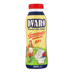 DVARO sterilizuota plakamoji grietinėlė, 35 % rieb., 450 ml