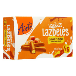 Karamelės skonio varškės lazdelės karameliniame glaiste AISTĖ, 6 x 35 g