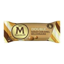 Sausainių ir karijų skonio valgomieji ledai su sūdytos karamelės įdaru, baltuoju šokoladu su karamele ir sausainių gabaliukais MAGNUM DOUBLE BILLIONAIRE, 85 ml / 71 g