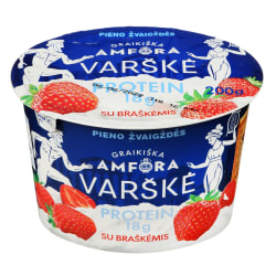 Varškė GRAIKIŠKA AMFORA PROTEIN su braškėmis, 0,8% rieb., 200 g