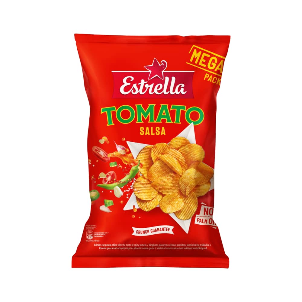 Čipsi Estrella pikanto tomātu, rievoti 250g