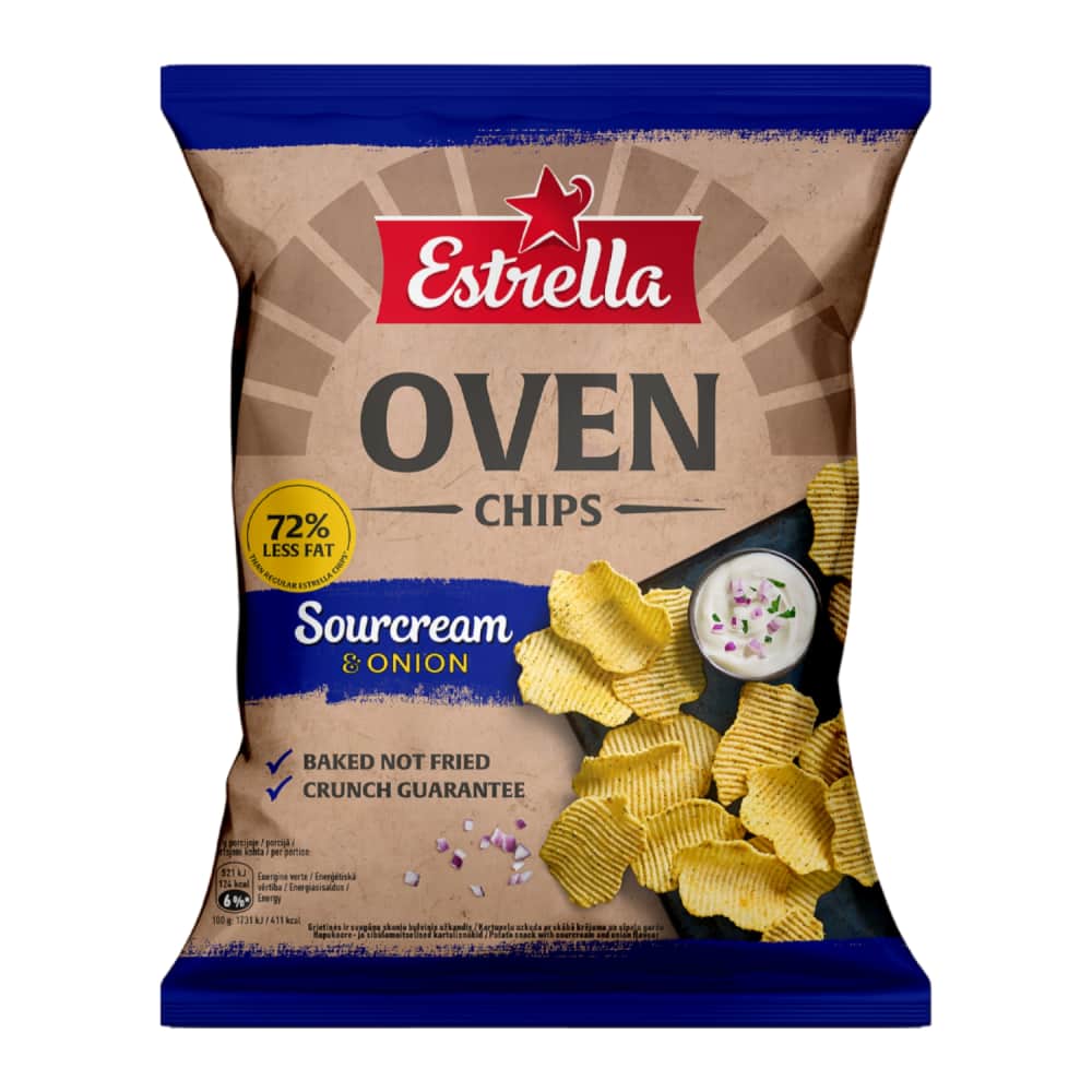 Čipsi Oven skābā krējuma un sīpolu garšu 125g