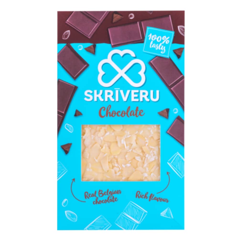Baltā šokolāde Skrīveru mandel. kokosr. 90g