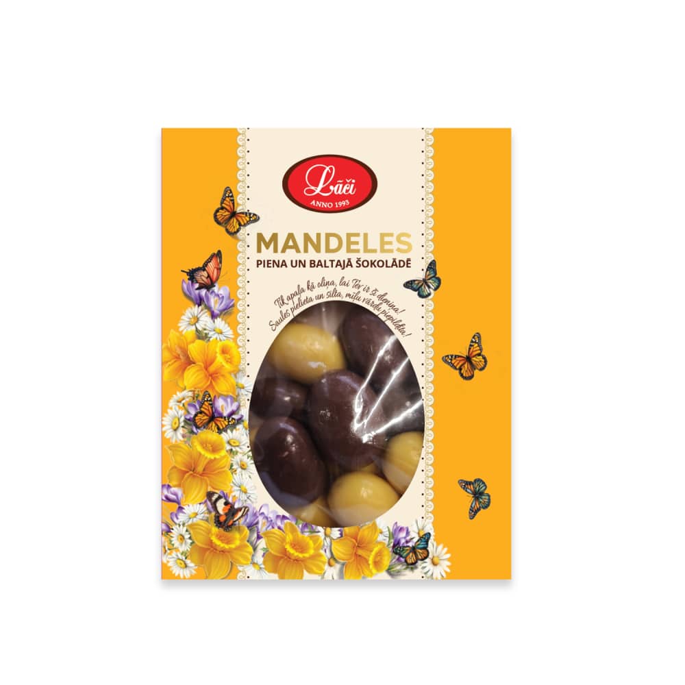 Mandeles Lāči piena un baltajā šokolādē 50g