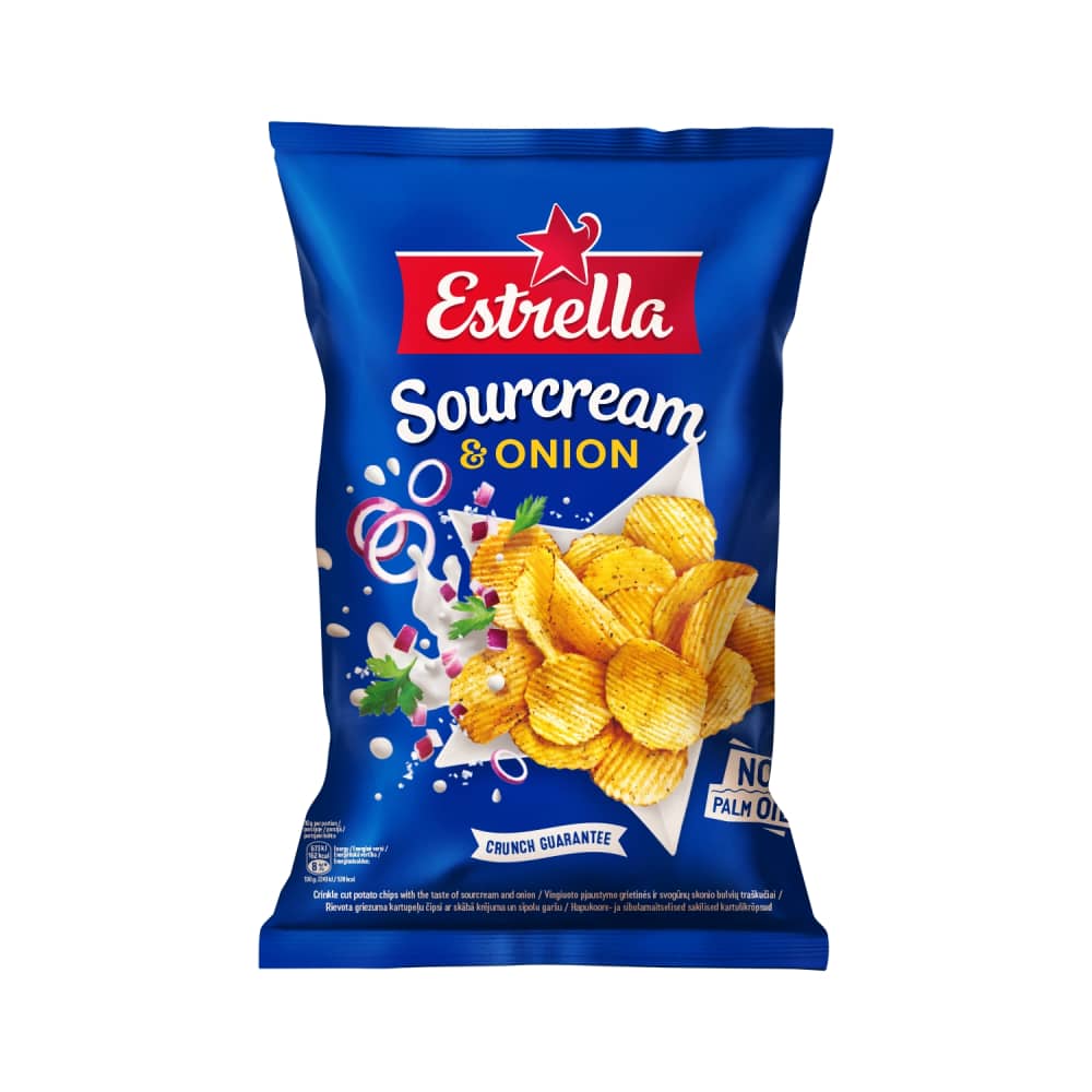Čipsi Estrella skābā krējuma-sīpolu, 130g