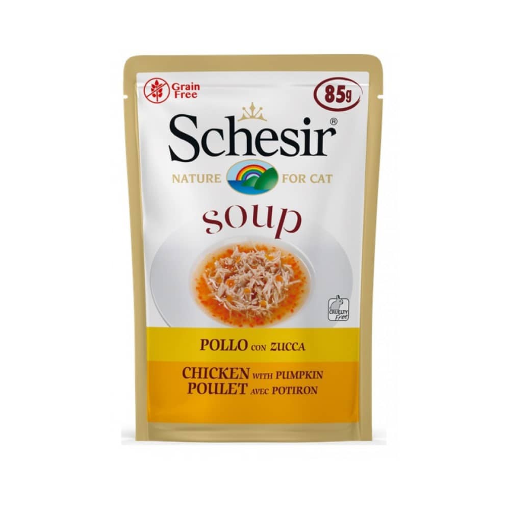 Zupa kaķiem SCHESIR ar vistu,ķirbi,85g