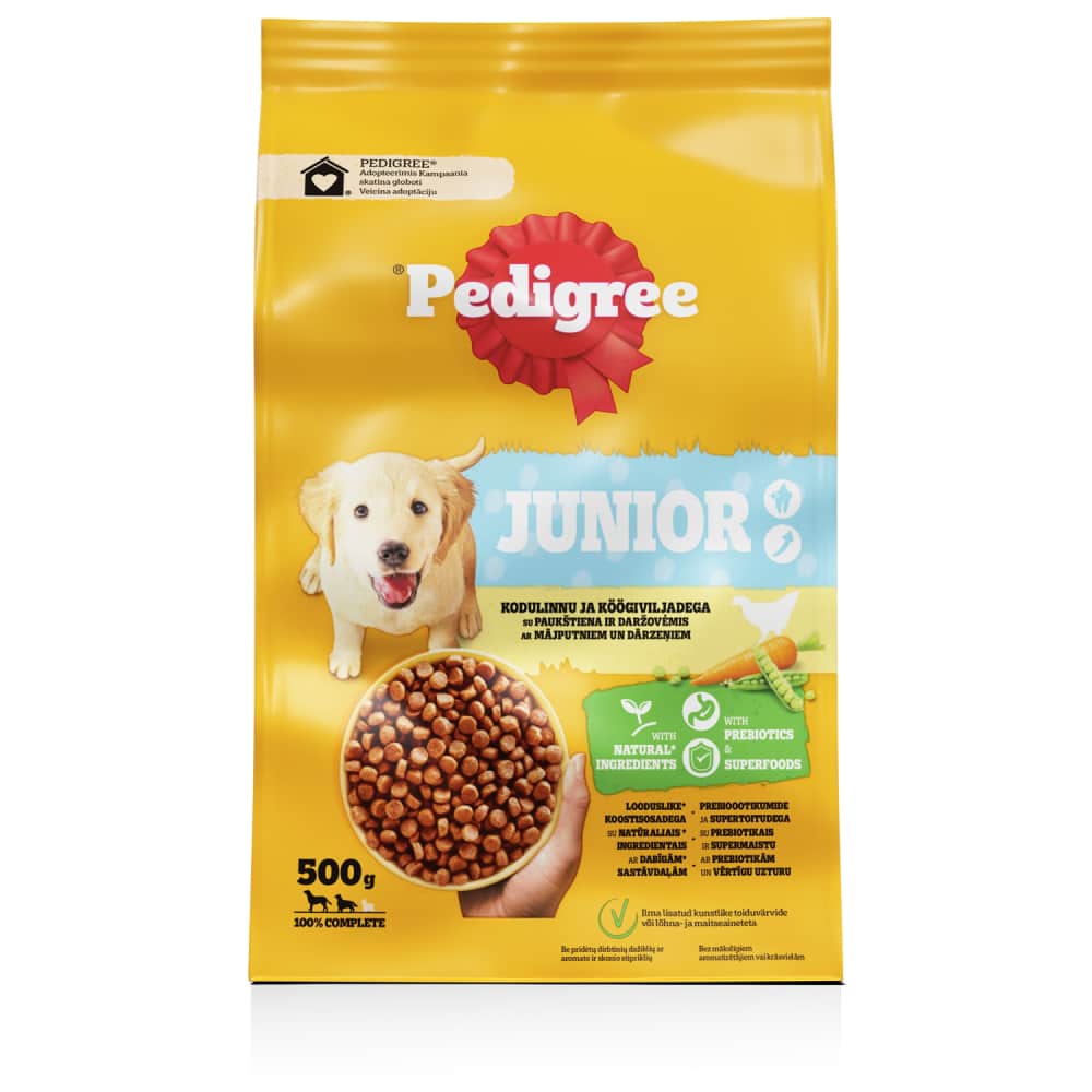 S.b.suņ.Pedigree Junior ar mājp.,dārzeņ. 500g