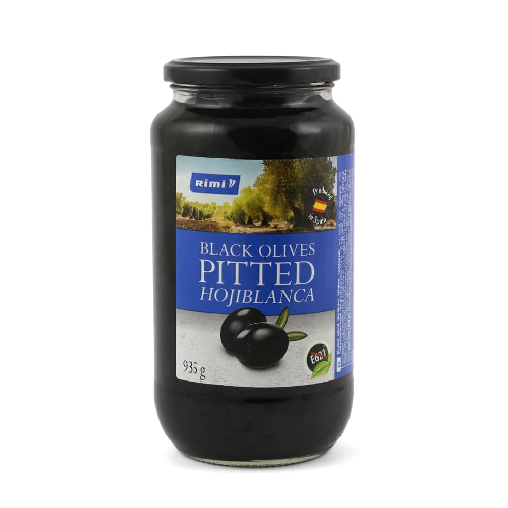 Melnās olīvas Rimi bez kauliņiem 935g/455g