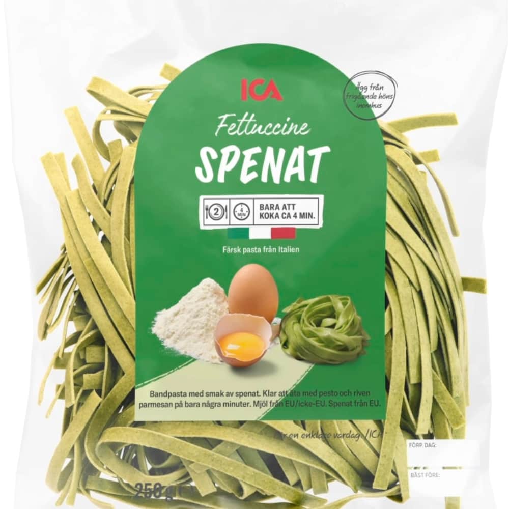 Svaiga pasta ICA Fettuccine ar spinātiem 250g