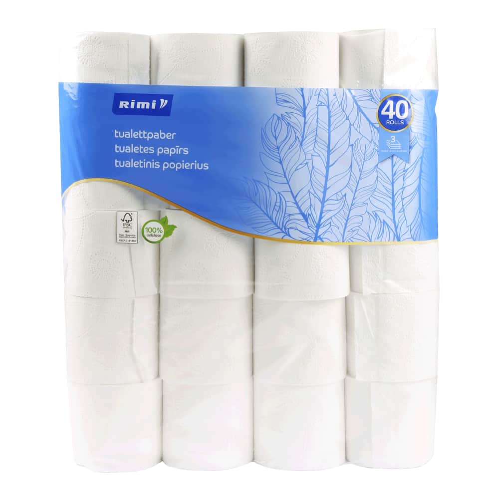 Tualetes papīrs Rimi 40 ruļļi, 3slāņi, 140sl.