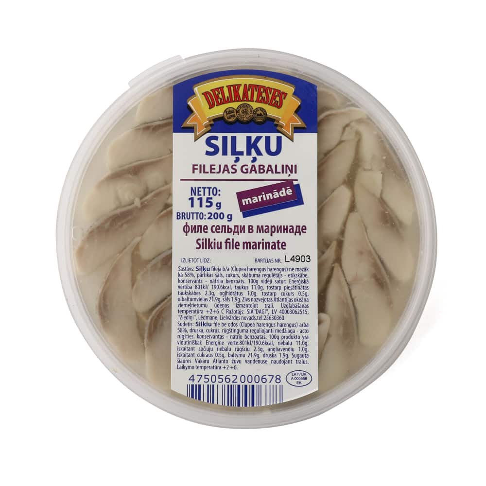 Siļķu filejas gabaliņi marinādē 200g/115g