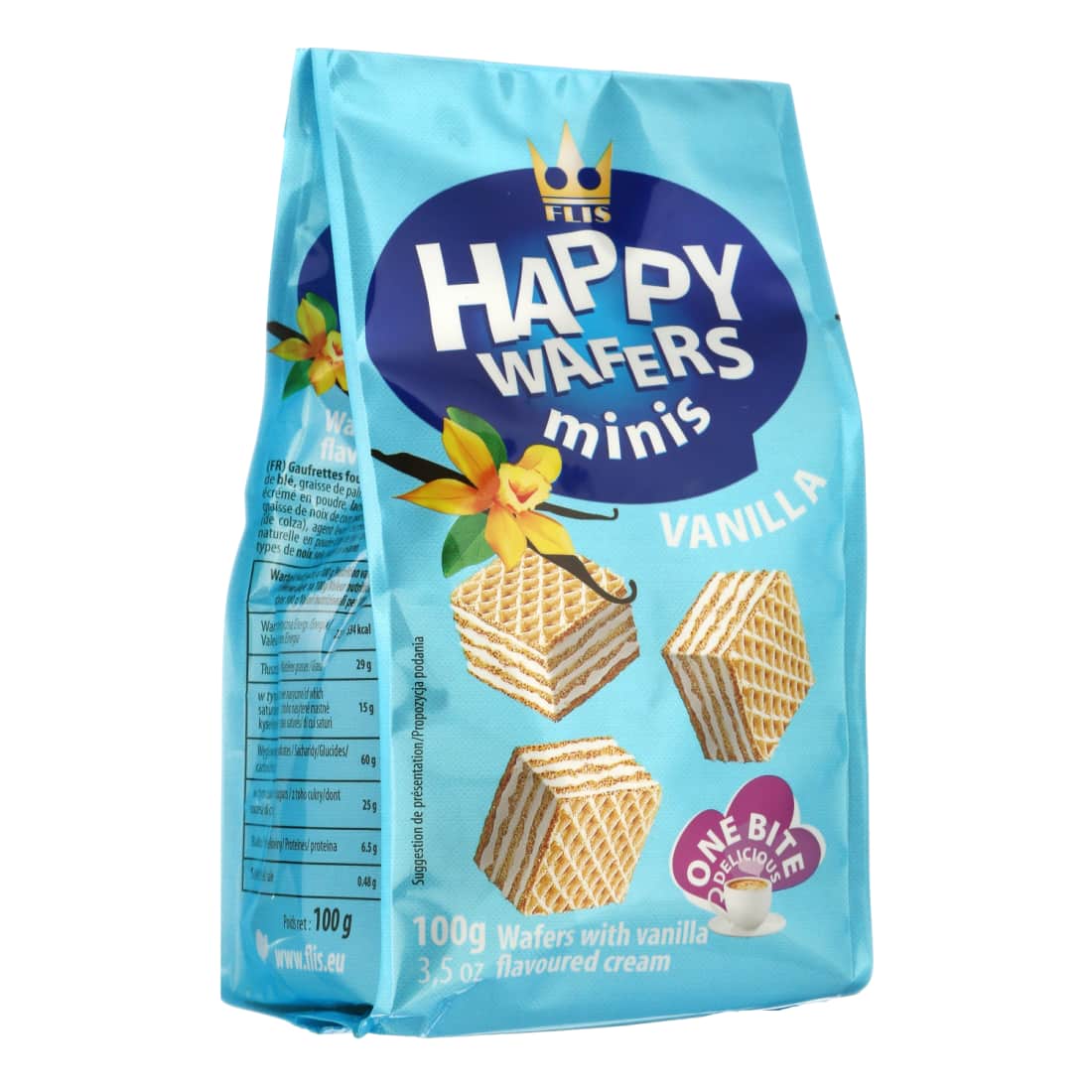 Vafliai su vanilės skonio įdaru HAPPY, 100 g