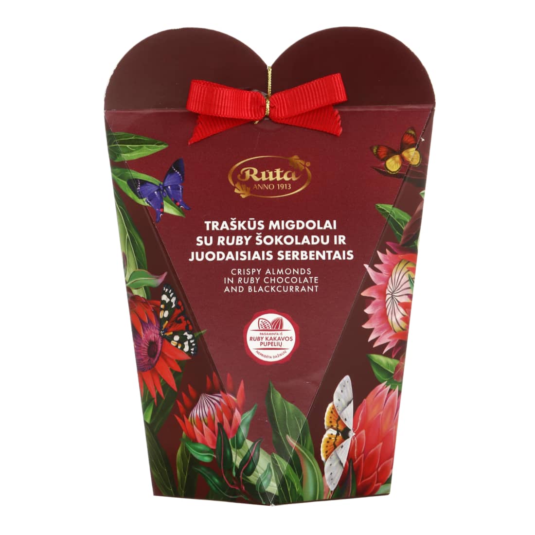 Traškūs migdolai su RUBY šokoladu RŪTA, 100 g