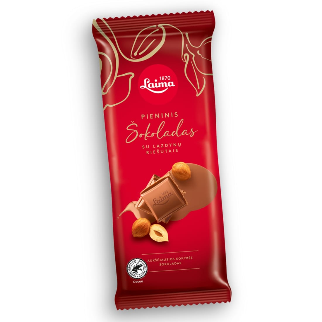 Pieninis šokoladas su lazdynų rieš.LAIMA, 90g