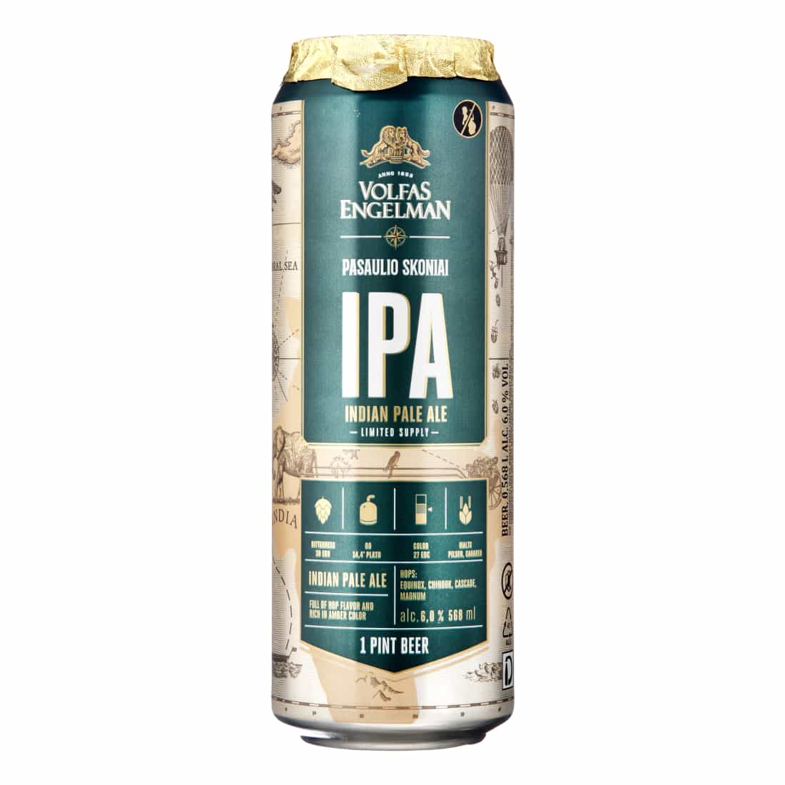 Alus VOLFAS ENGELMAN IPA, 6,0 %, 0,568 l