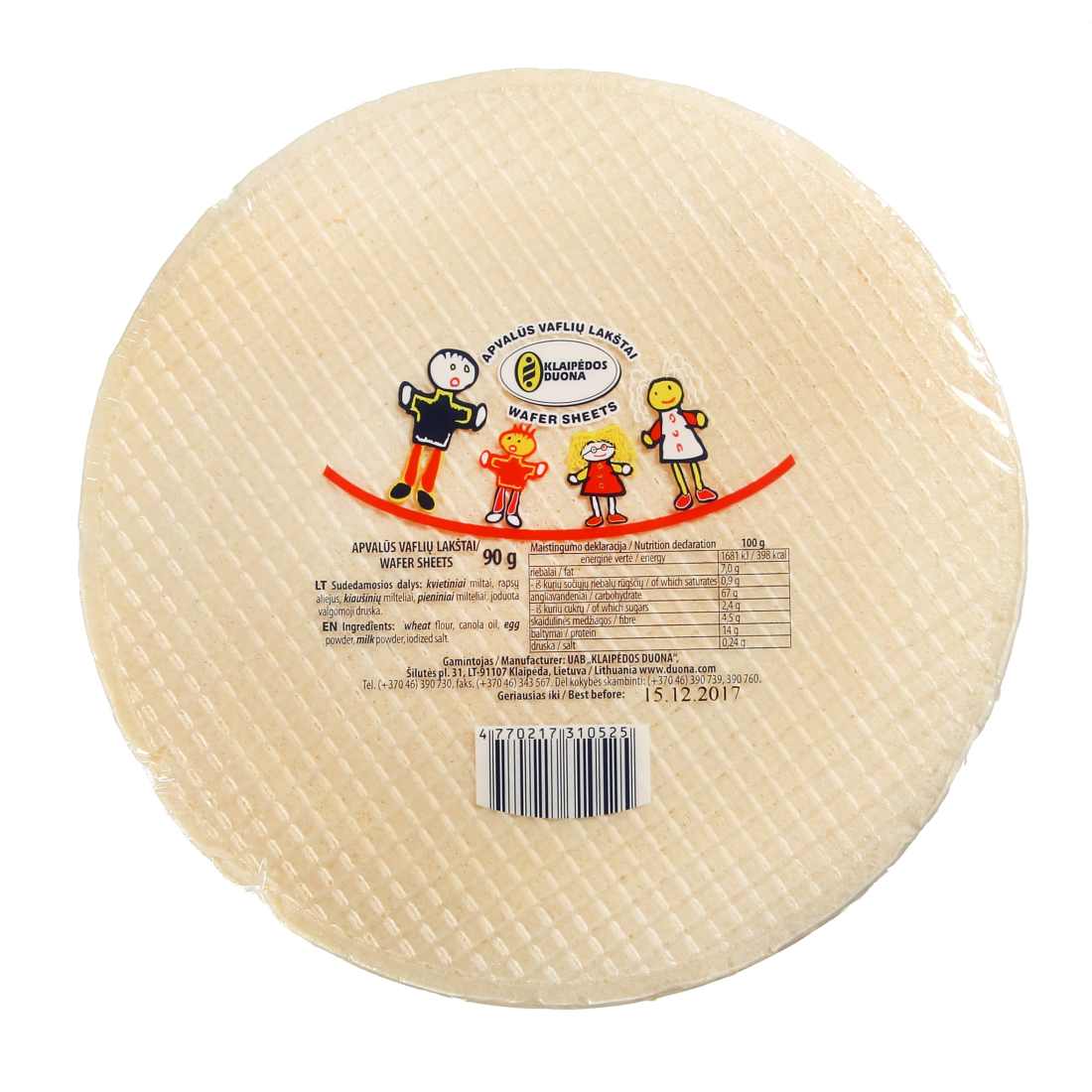 Apvalūs vaflių lakštai KLAIPĖDOS DUONA, 90g
