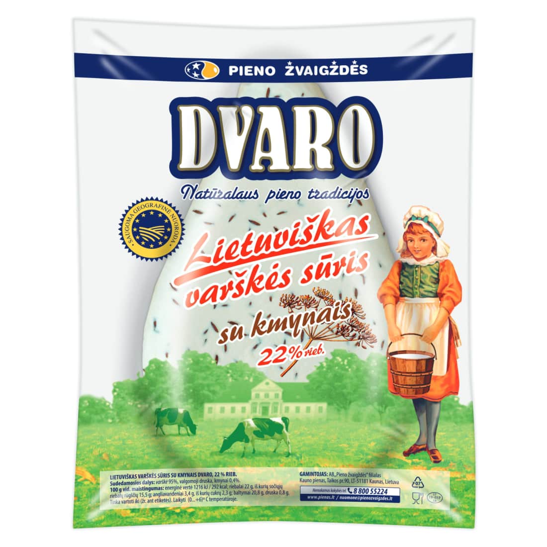 Varškės sūris su kmyn. DVARO, 22% rieb., 1kg