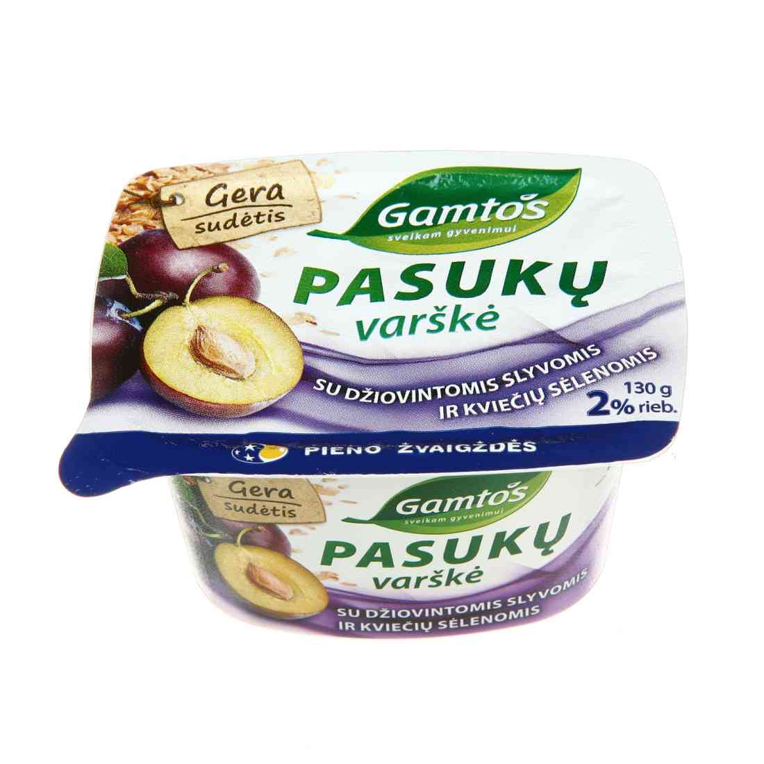 GAMTOS varškė su džiovint. slyvomis, 2%, 130g