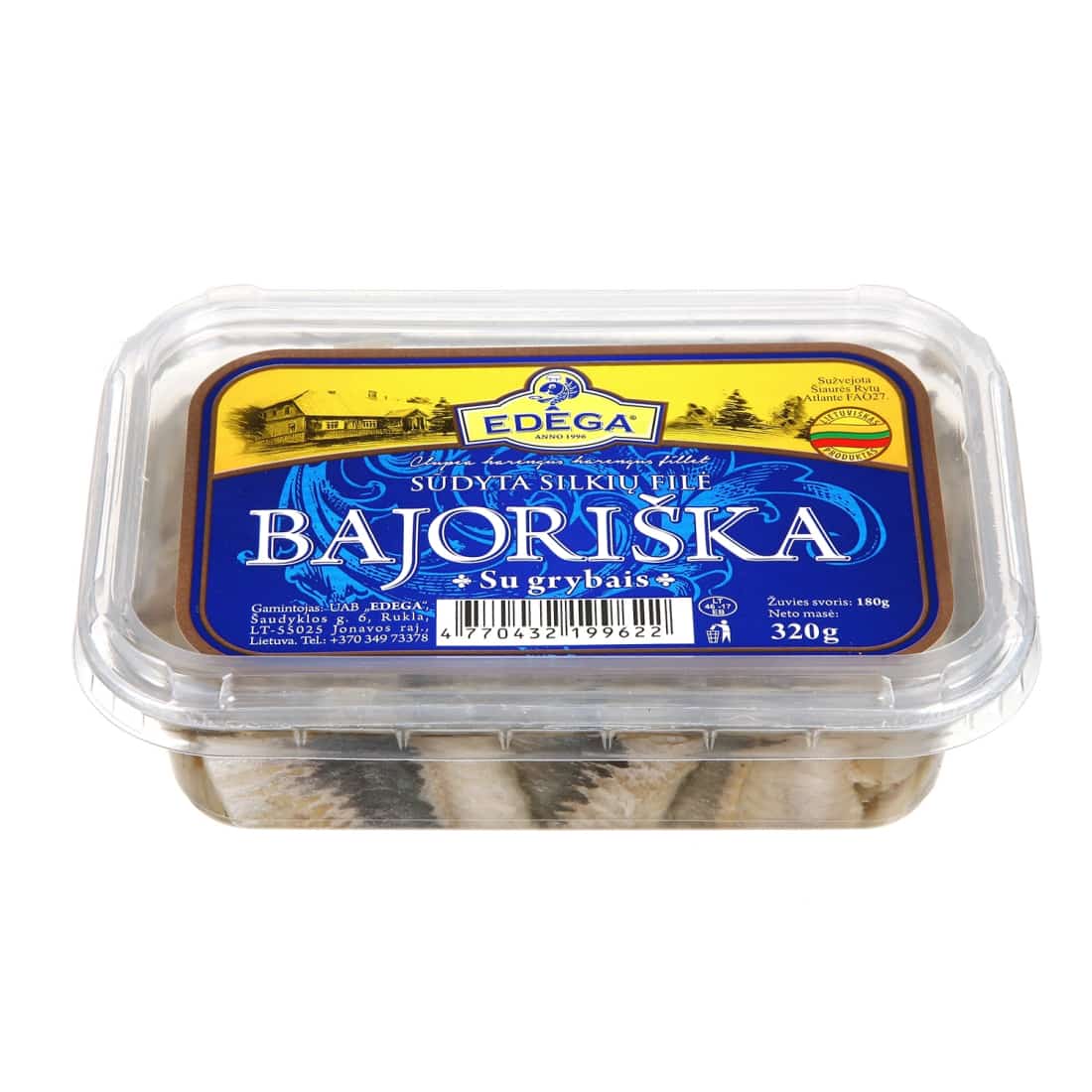 Sūdyta BAJORIŠKA silkių filė su grybais, 320g