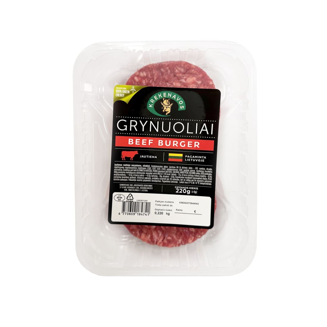 Atšald. jaut. burgerių paplotėl. GRYN., 220 g