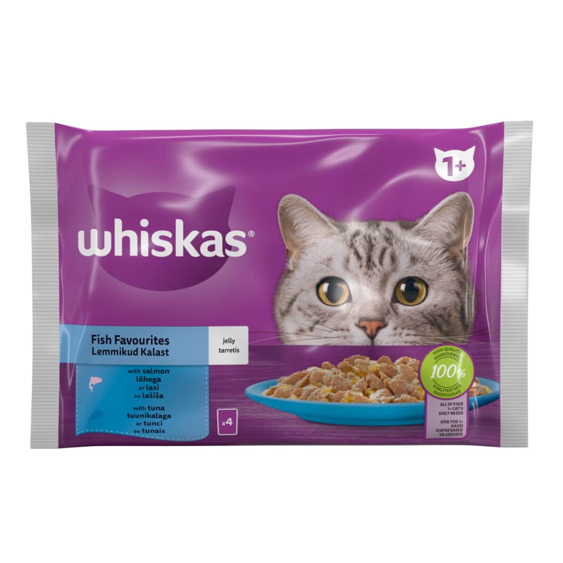 Kačių ėdalas WHISKAS su žuvimi, 4 x 85 g