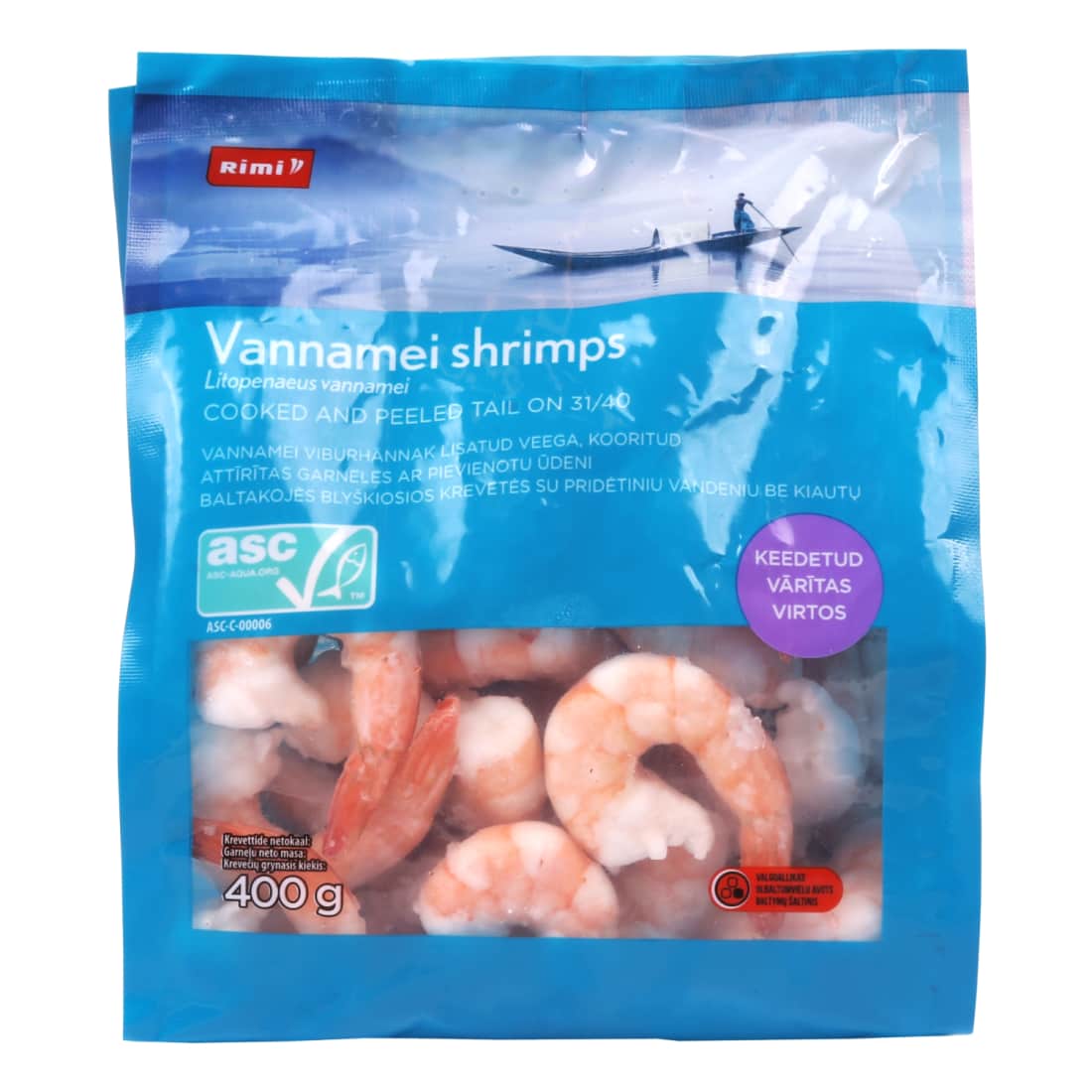 Virt. krevetės be kiautų RIMI, ASC,31/40,400g