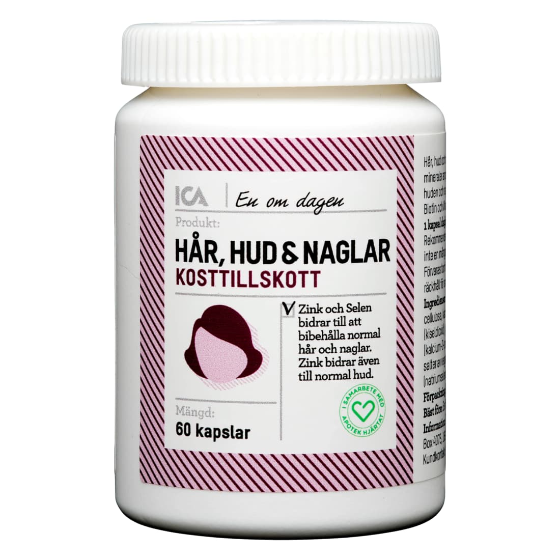 Maisto papildas ICA plauk, odai nag., 60 kap.