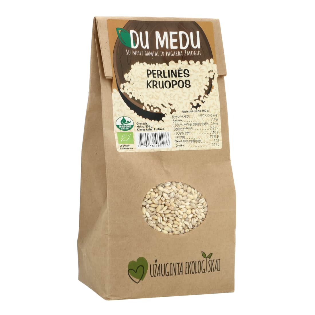 Ekologiškos perlinės kruopos DU MEDU, 500 g