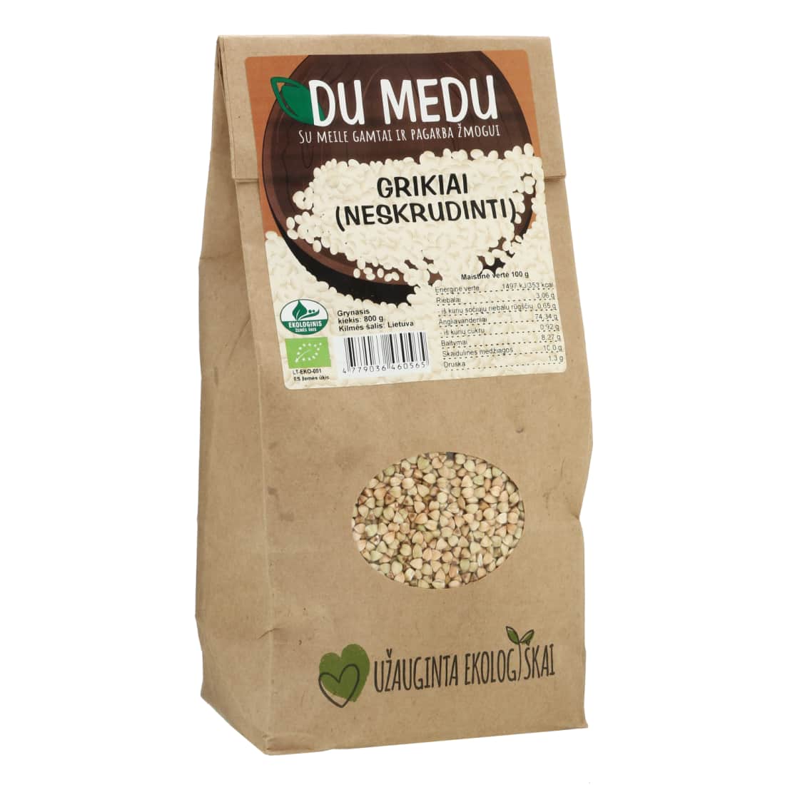Ekologiški neskrudinti grikiai DU MEDU, 800 g