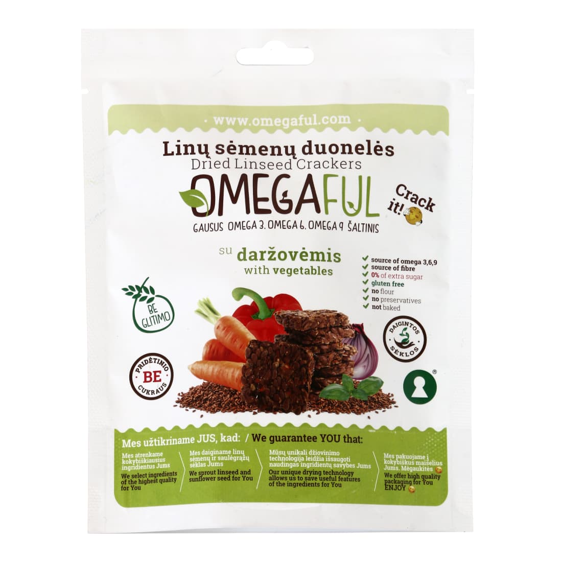 Linų sėmenų duonelės su daržov. OMEGAFUL, 80g