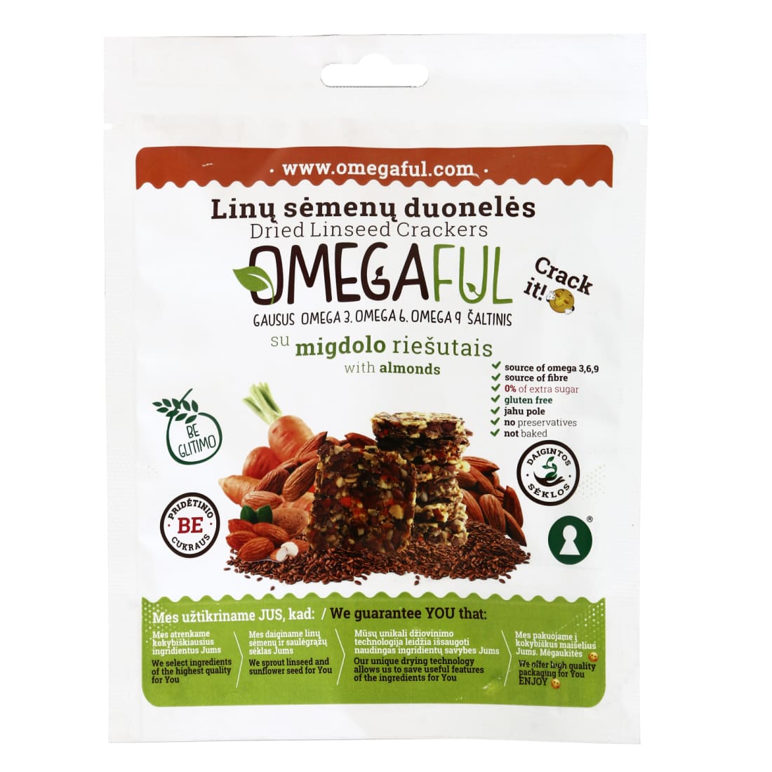 Linų sėm.duonelės su migd.riešut.OMEGAFUL,80g