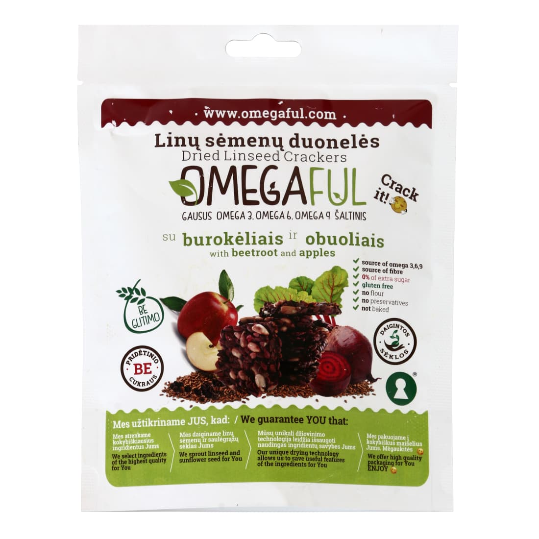 Lin.sėm. duonelės su burok.,ob. OMEGAFUL, 80g