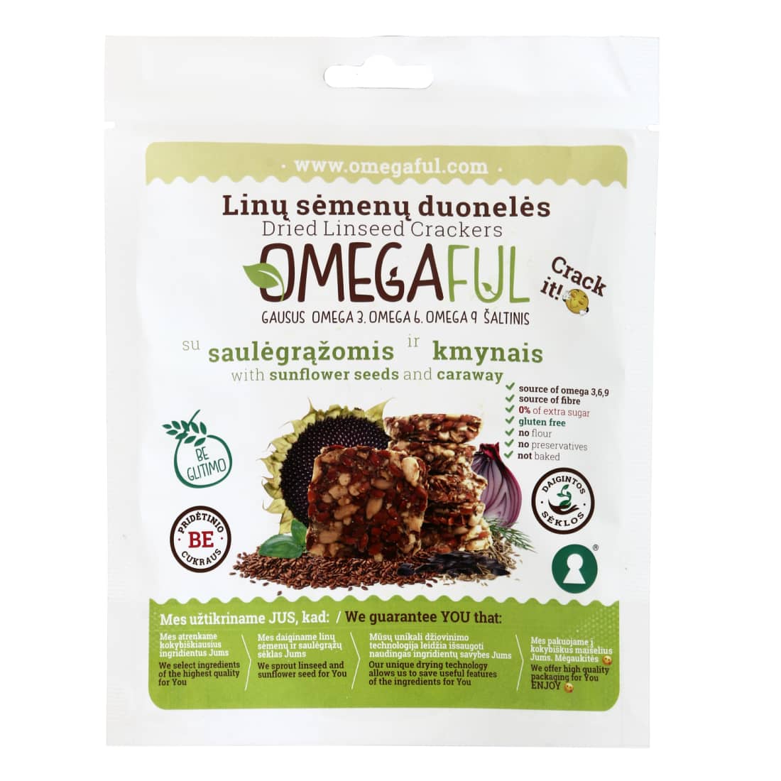 Duonelės su saulėgr. ir kmyn. OMEGAFUL, 80 g