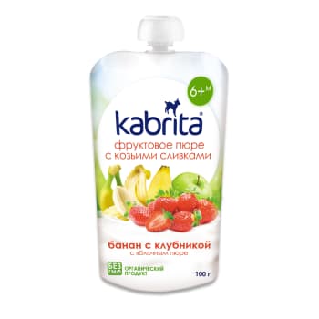 Biezenis KABRITA kazas piena-banānu-zemeņu-ābolu 6+ 100g
