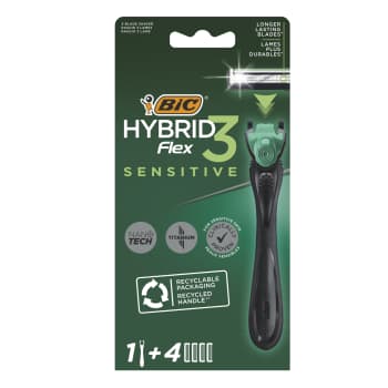 Skuveklis BIC Flex 3 Hybrid Sensitive vīriešiem +4kasetes 