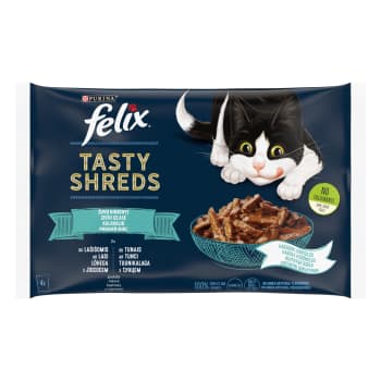 Kaķu barība FELIX TASTY SHREDS zivju izlase  4x80g