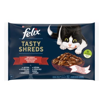 Kaķu barība FELIX TASTY SHREDS gaļas izlase 4x80g
