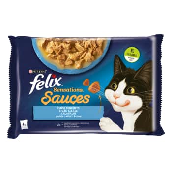 Kaķu barība FELIX SAUCES zivju izlase 4x85g