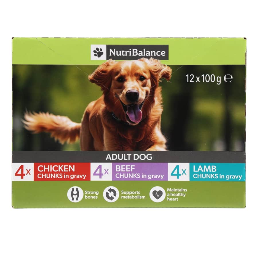 Šunų ėdalas su įv. mėsa NUTRIBALANCE, 12x100g