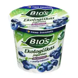 Ekologiškas jogurtas be laktozės su mėlynėmis BIOS, 3,1 % rieb., 125 g
