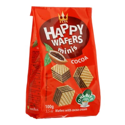 Vafliai su kakavos įdaru HAPPY, 100 g