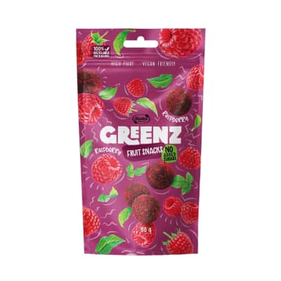 Vaisių užkandžiai GREENZ RASPBERRY, 80 g