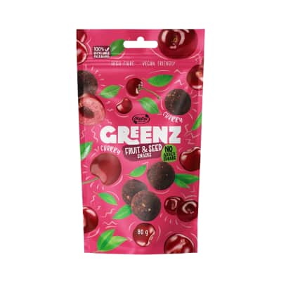 Vaisių ir sėklų užkand. GREENZ CHERRY, 80 g
