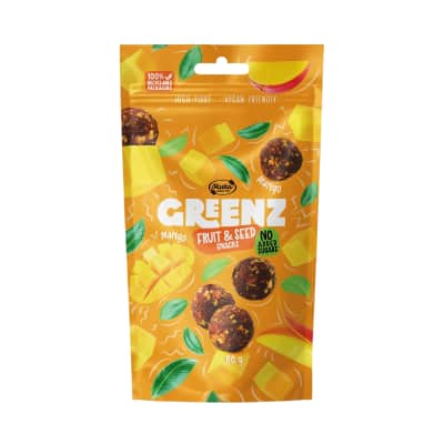 Vaisių ir sėklų užkand. GREENZ MANGO, 80 g