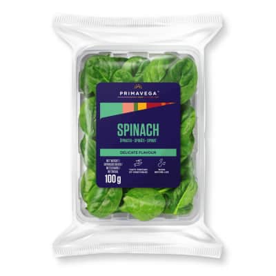 Špinatai fasuoti indeliuose PRIMAVEGA, 100 g